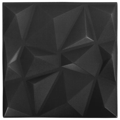 3D-vægpaneler 12 stk. 50x50 cm 3 m² diamant sort