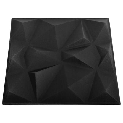 3D-vægpaneler 12 stk. 50x50 cm 3 m² diamant sort
