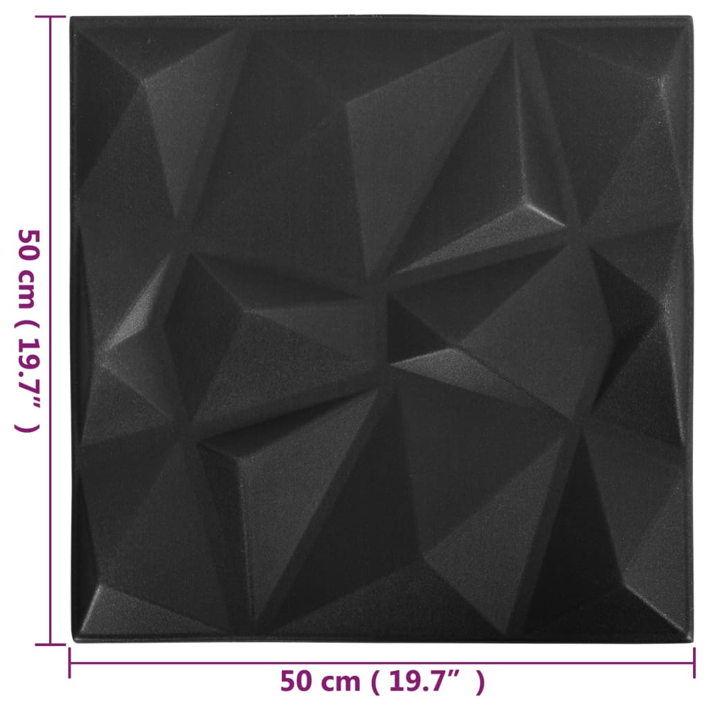 3D-vægpaneler 12 stk. 50x50 cm 3 m² diamant sort