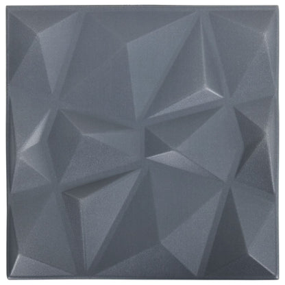 3D-vægpaneler 12 stk. 50x50 cm 3 m² diamant grå