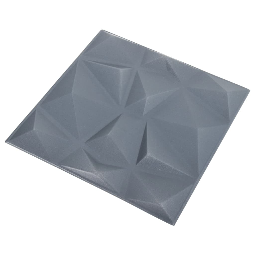 3D-vægpaneler 12 stk. 50x50 cm 3 m² diamant grå