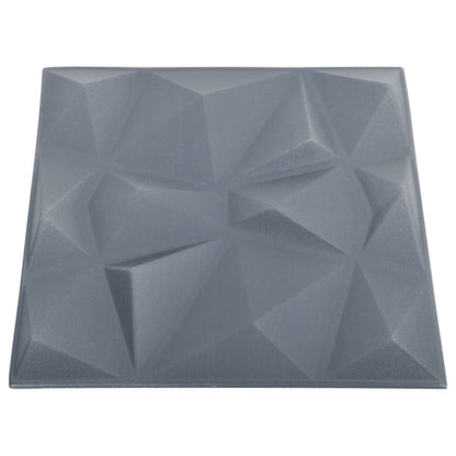 3D-vægpaneler 12 stk. 50x50 cm 3 m² diamant grå