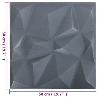3D-vægpaneler 12 stk. 50x50 cm 3 m² diamant grå