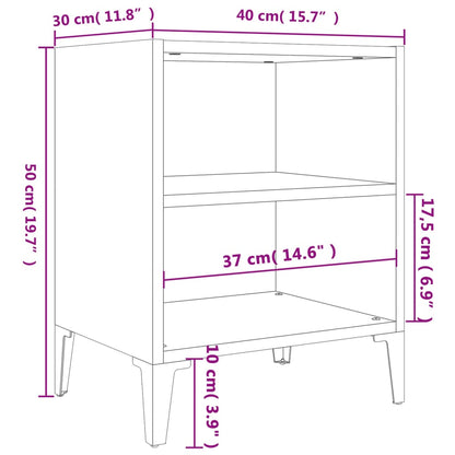 sengebord med metalben 40x30x50 cm røget egetræsfarve