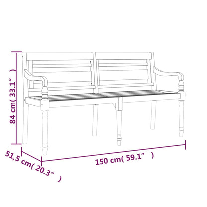 Batavia-bænk 150 cm massivt teaktræ