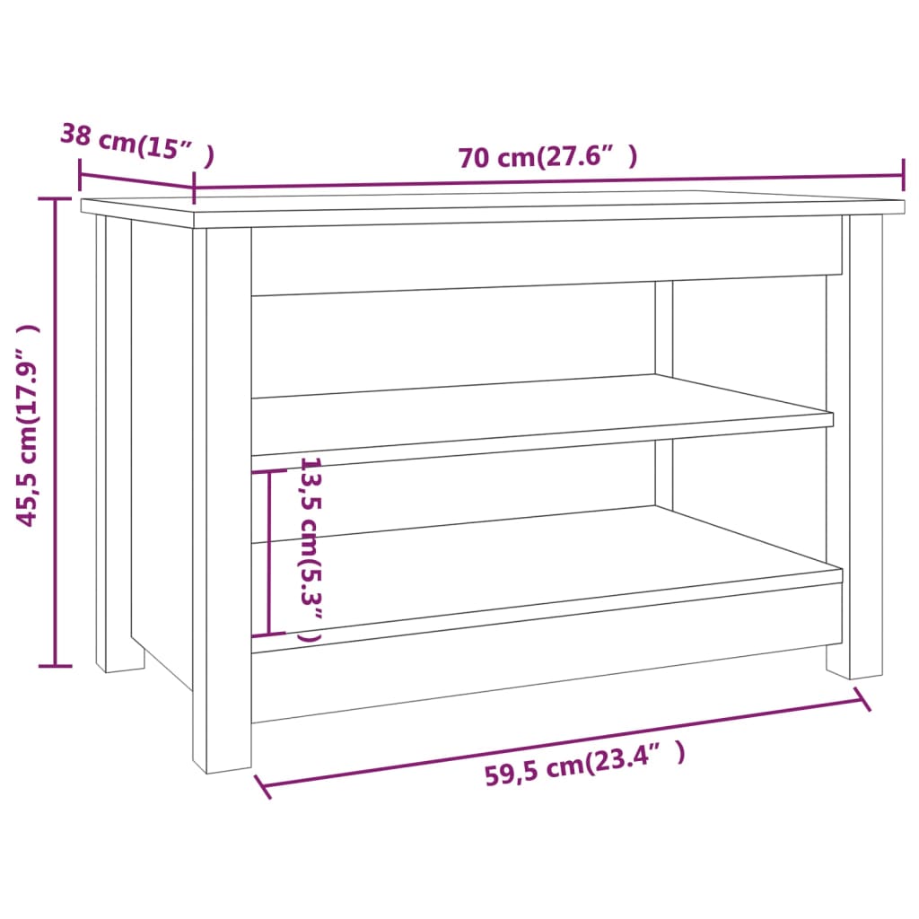 skobænk 70x38x45,5 cm massivt fyrretræ grå