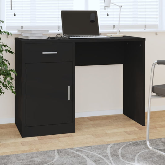 skrivebord med skuffe og skab 100x40x73 cm konstrueret træ sort