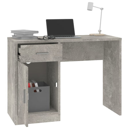 skrivebord med skuffe og skab 100x40x73 cm konstrueret træ grå