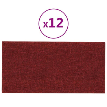 vægpaneler 12 stk. 30x15 cm 0,54 m² stof vinrød