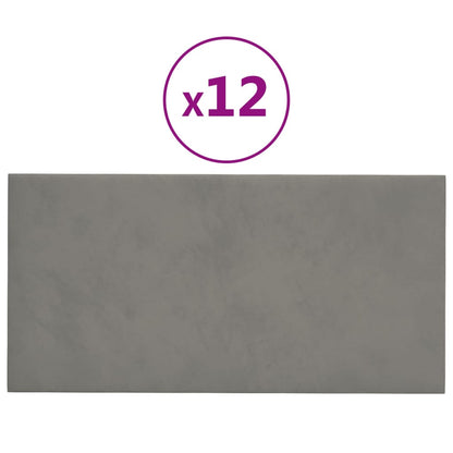 vægpaneler 12 stk. 30x15 cm 0,54 m² fløjl lysegrå