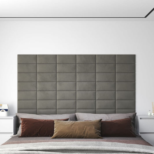 vægpaneler 12 stk. 30x15 cm 0,54 m² fløjl lysegrå