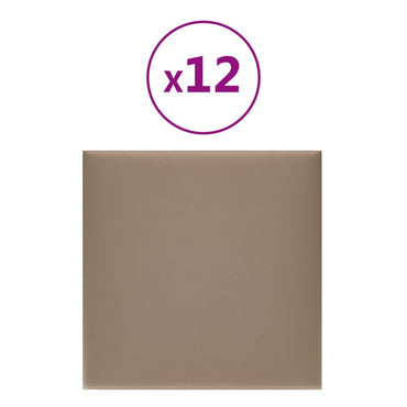 vægpaneler 12 stk. 30x30 cm 1,08 m² kunstlæder cappuccinofarvet