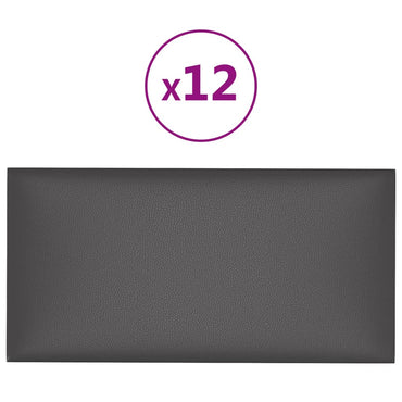 vægpaneler 12 stk. 60x30 cm 2,16 m² kunstlæder grå