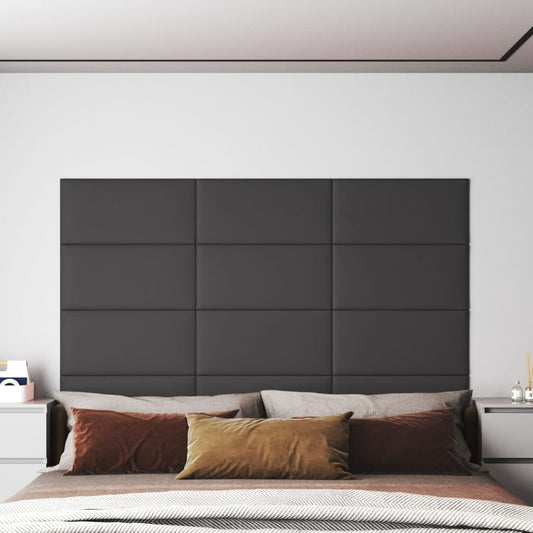 vægpaneler 12 stk. 60x30 cm 2,16 m² kunstlæder grå