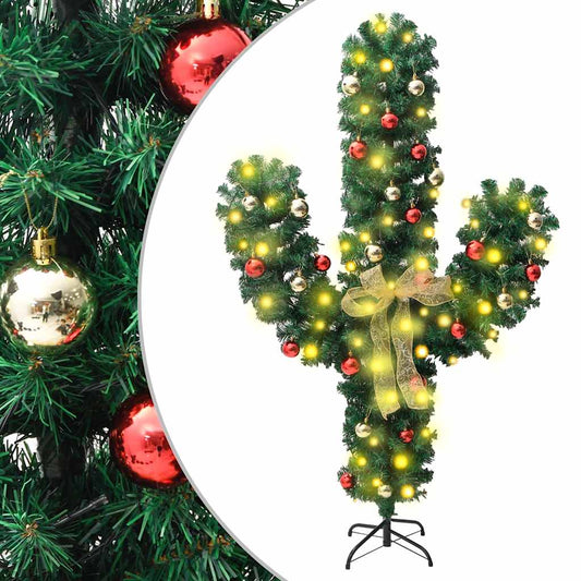 Julkaktus med bas och LED-ljus 150 cm PVC grön