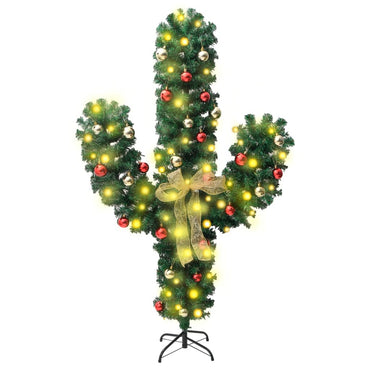 Julkaktus med bas och LED-ljus 150 cm PVC grön
