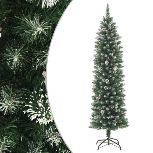 kunstigt smalt juletræ med juletræsfod 210 cm PVC