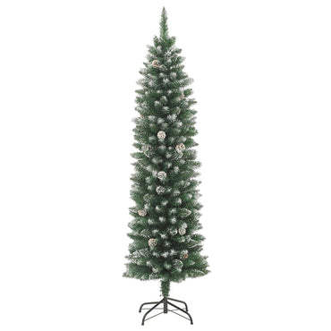 kunstigt smalt juletræ med juletræsfod 210 cm PVC