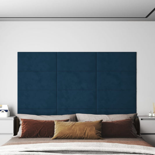 vægpaneler 12 stk. 60x30 cm 2,16 m² fløjl blå