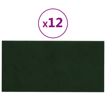 vægpaneler 12 stk. 60x30 cm 2,16 m² fløjl mørkegrøn