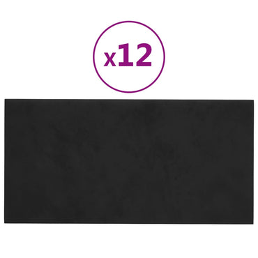 vægpaneler 12 stk. 60x30 cm 2,16 m² fløjl sort
