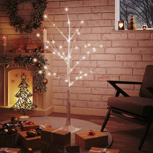 LED-birketræ 120 cm 48 LED'er varmt hvidt lys hvid