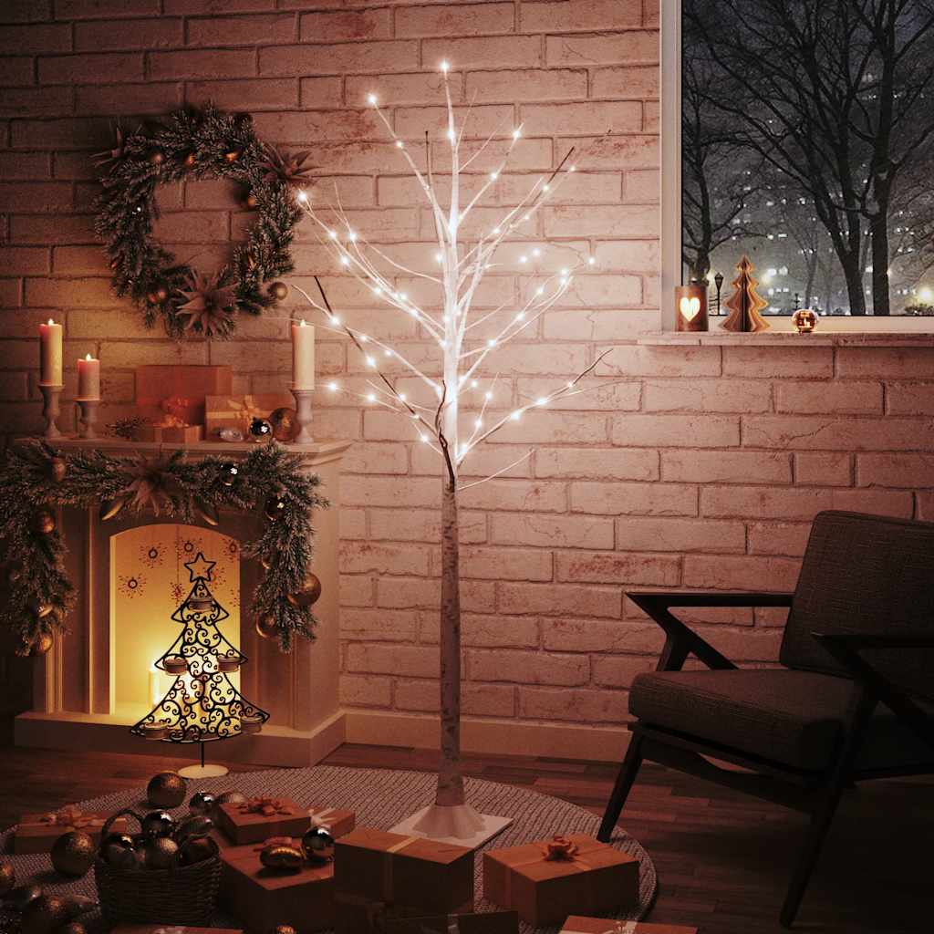LED-birketræ 180 cm 96 LED'er varmt hvidt lys hvid