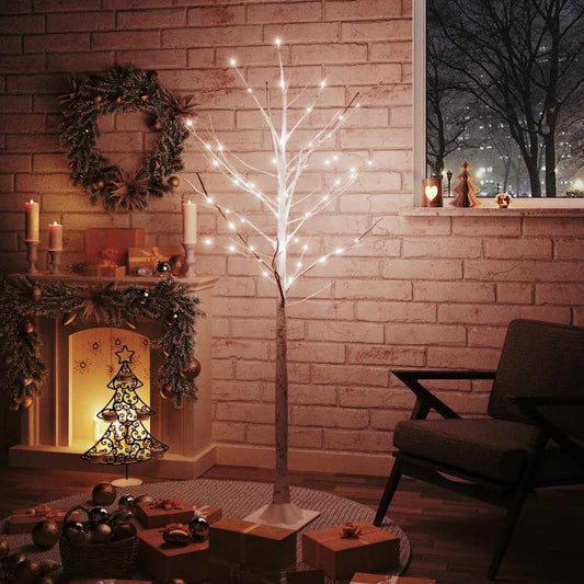 LED-birketræ 180 cm 96 LED'er varmt hvidt lys hvid