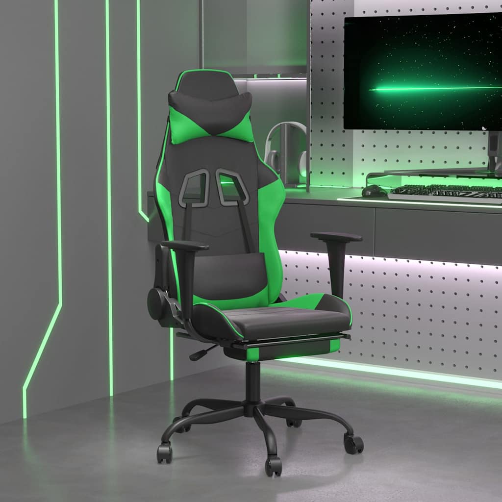 gamingstol m. massagefunktion og fodstøtte kunstlæder sort grøn