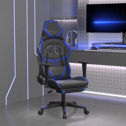 gamingstol m. massagefunktion og fodstøtte kunstlæder sort blå