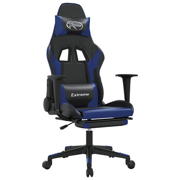 gamingstol m. massagefunktion og fodstøtte kunstlæder sort blå