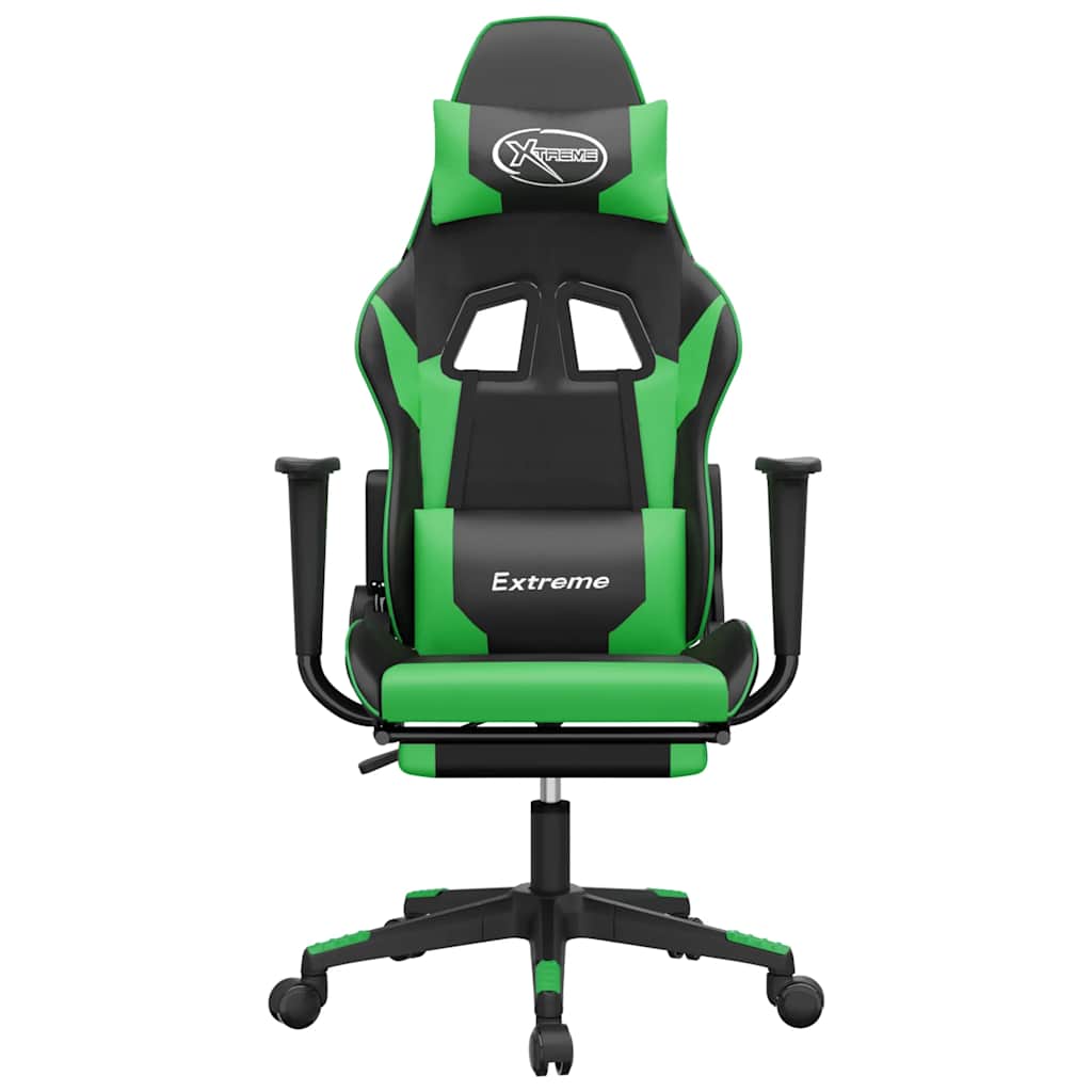 gamingstol m. massagefunktion og fodstøtte kunstlæder sort grøn