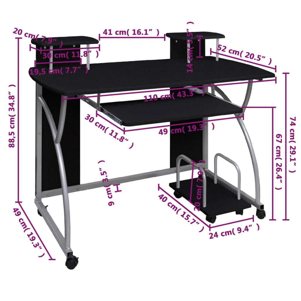 Computertisch 110x52x88,5 cm Holzwerkstoff schwarz