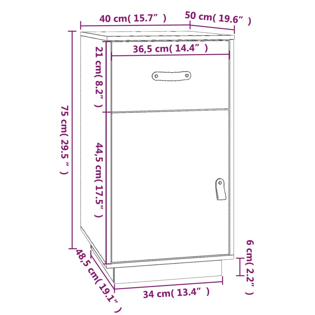 skrivbordsskåp 40x50x75 cm massiv furu vit