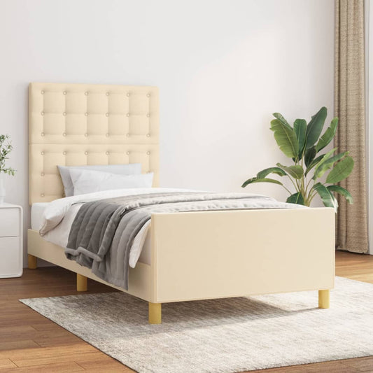 sengeramme med sengegavl 80x200 cm stof cremefarvet