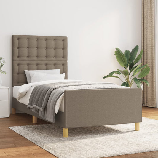 sengeramme med sengegavl 90x190 cm stof gråbrun