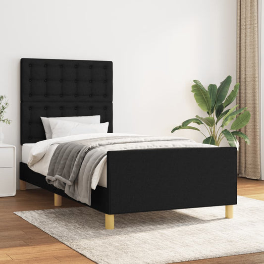 sengeramme med sengegavl 90x200 cm stof sort