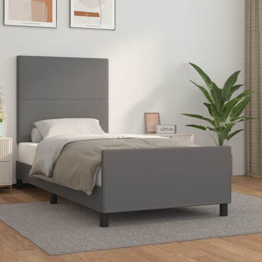 sengeramme med sengegavl 90x190 cm kunstlæder grå