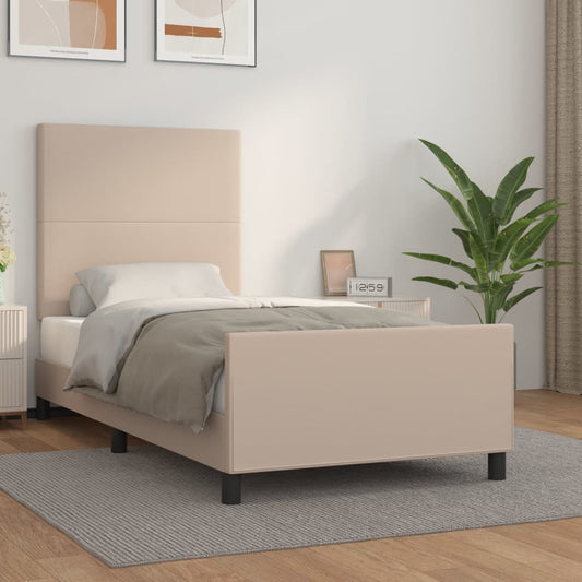 sengeramme med sengegavl 90x200 cm kunstlæder cappuccinofarvet