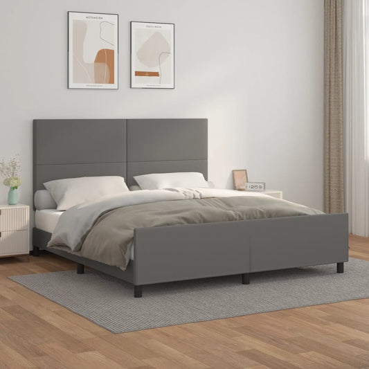 sengeramme med sengegavl 180x200 cm kunstlæder grå