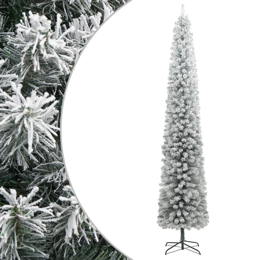 smalt juletræ med juletræsfod og sne 270 cm PVC