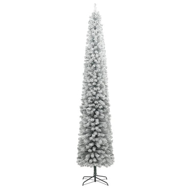 smalt juletræ med juletræsfod og sne 270 cm PVC