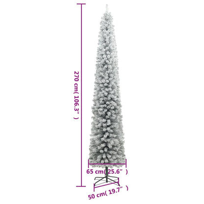 smalt juletræ med juletræsfod og sne 270 cm PVC