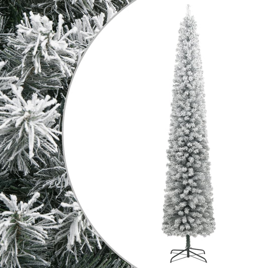 schmaler Weihnachtsbaum mit Christbaumsockel und Schnee 300 cm PVC