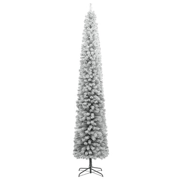 schmaler Weihnachtsbaum mit Christbaumsockel und Schnee 300 cm PVC