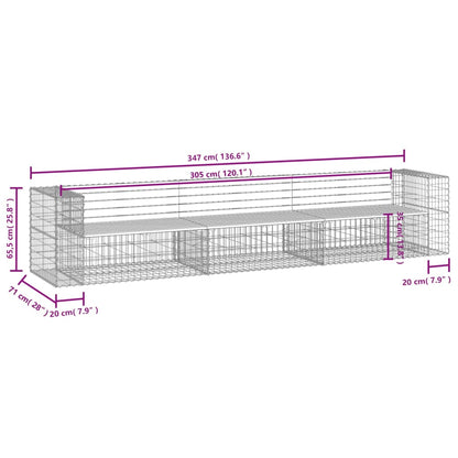 havebænk med gabiondesign 347x71x65,5 cm imprægneret fyrretræ