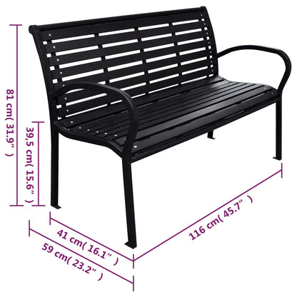 havebænk 116 cm stål og WPC sort