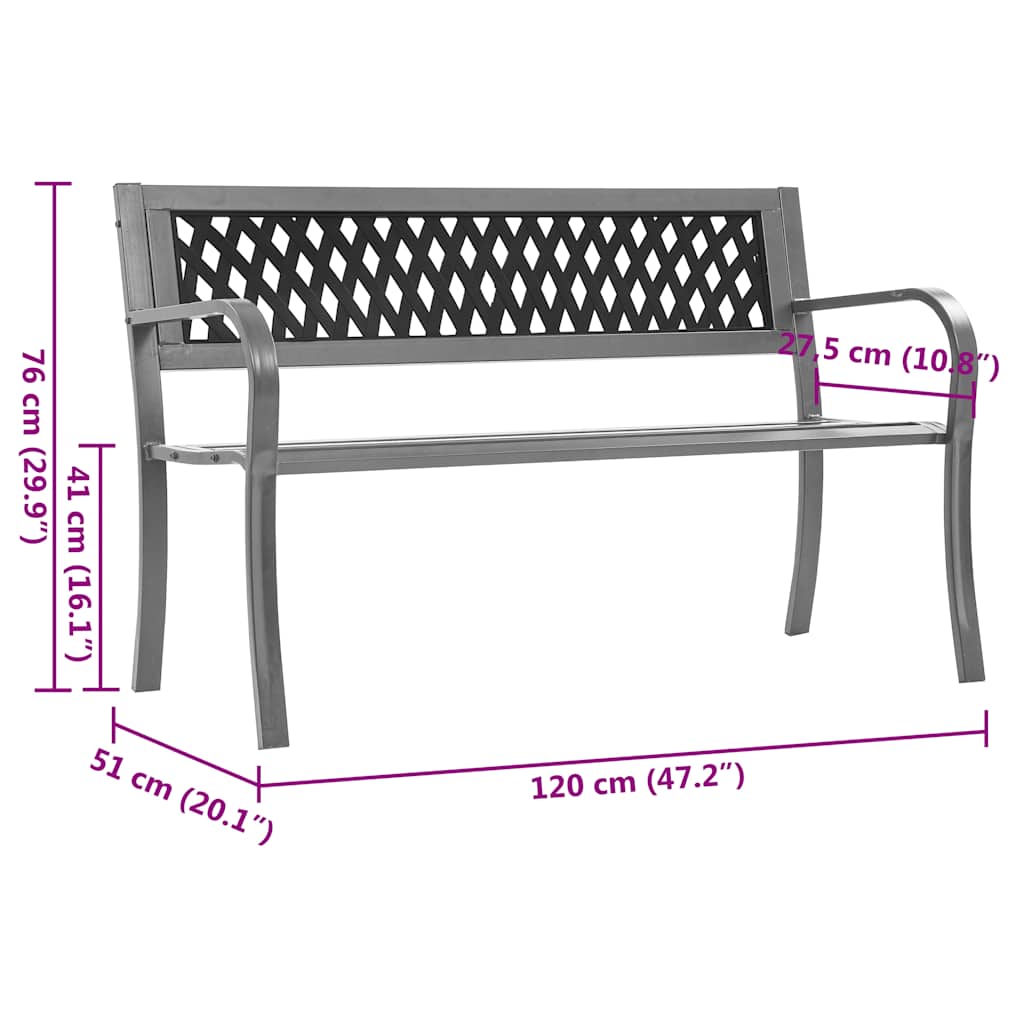 havebænk 120 cm stål sort