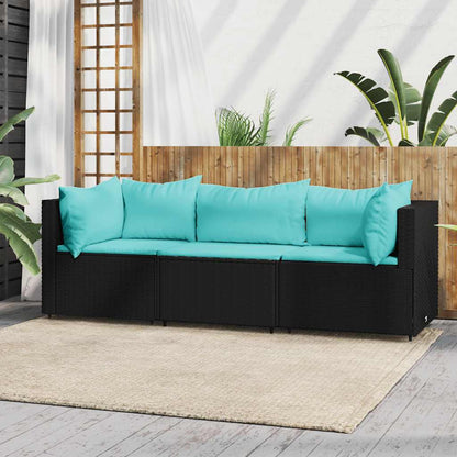 loungesæt til haven 3 dele med hynder polyrattan sort