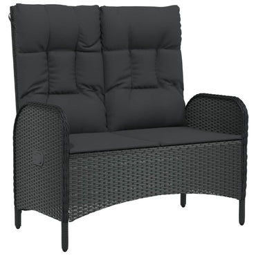 havebænk med lænefunktion og hynder 107 cm polyrattan sort